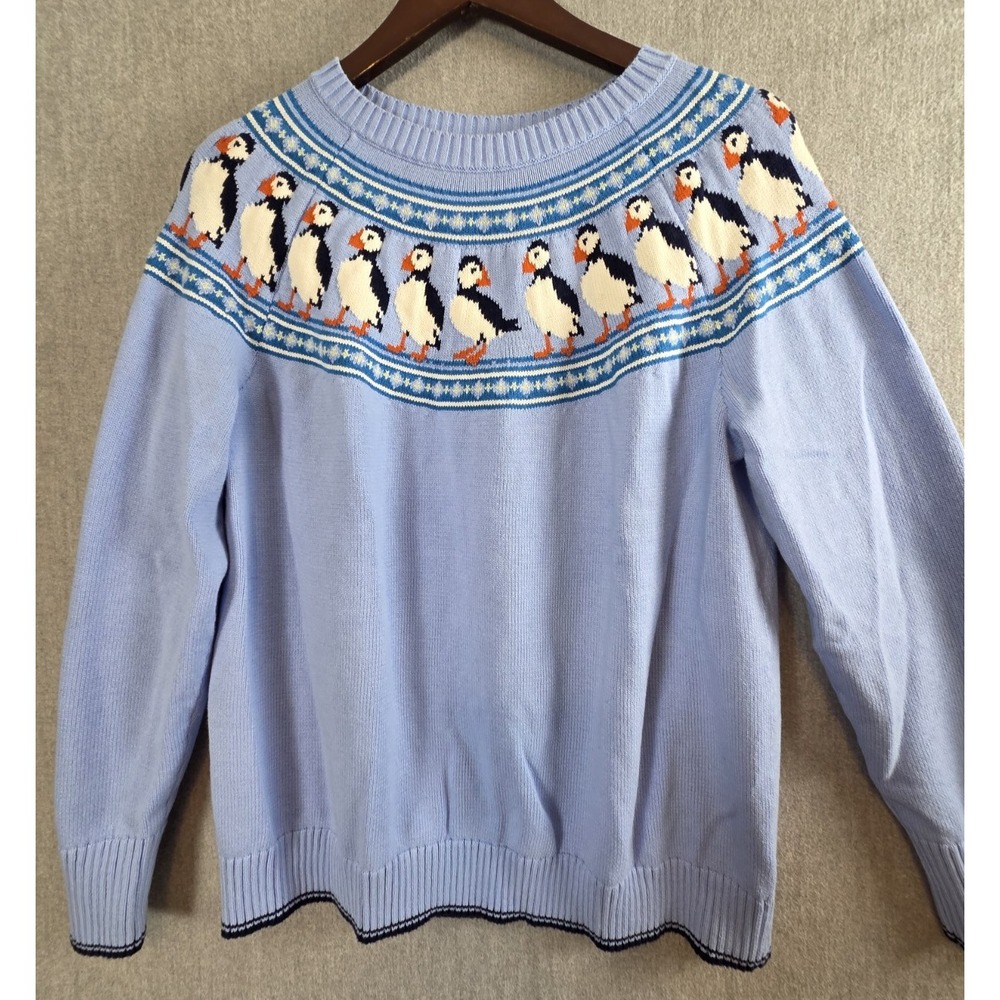 Lands End PUFFIN Penguin XL Drifter Jacquard Raglan Crew Neck Sweater Fair Isle